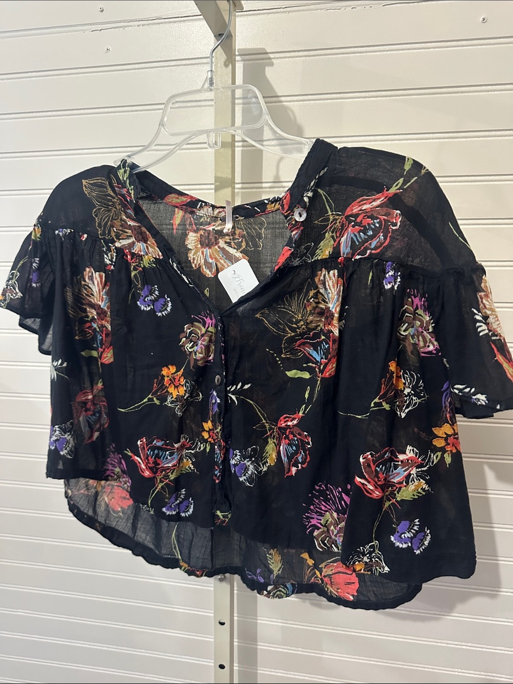 Free People Black Floral Button-Front Women's Top XS